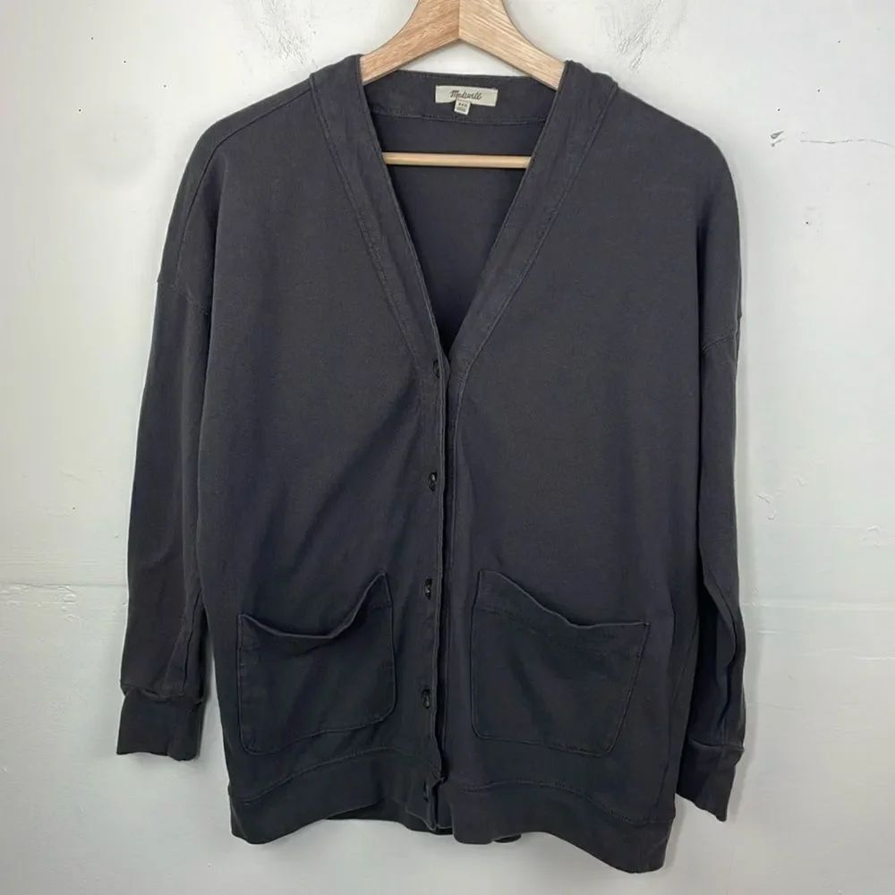 MADEWELL DARK GREY ORGANIC COTTON PATCH POCKETS CARDIGAN TOP Sz XXS